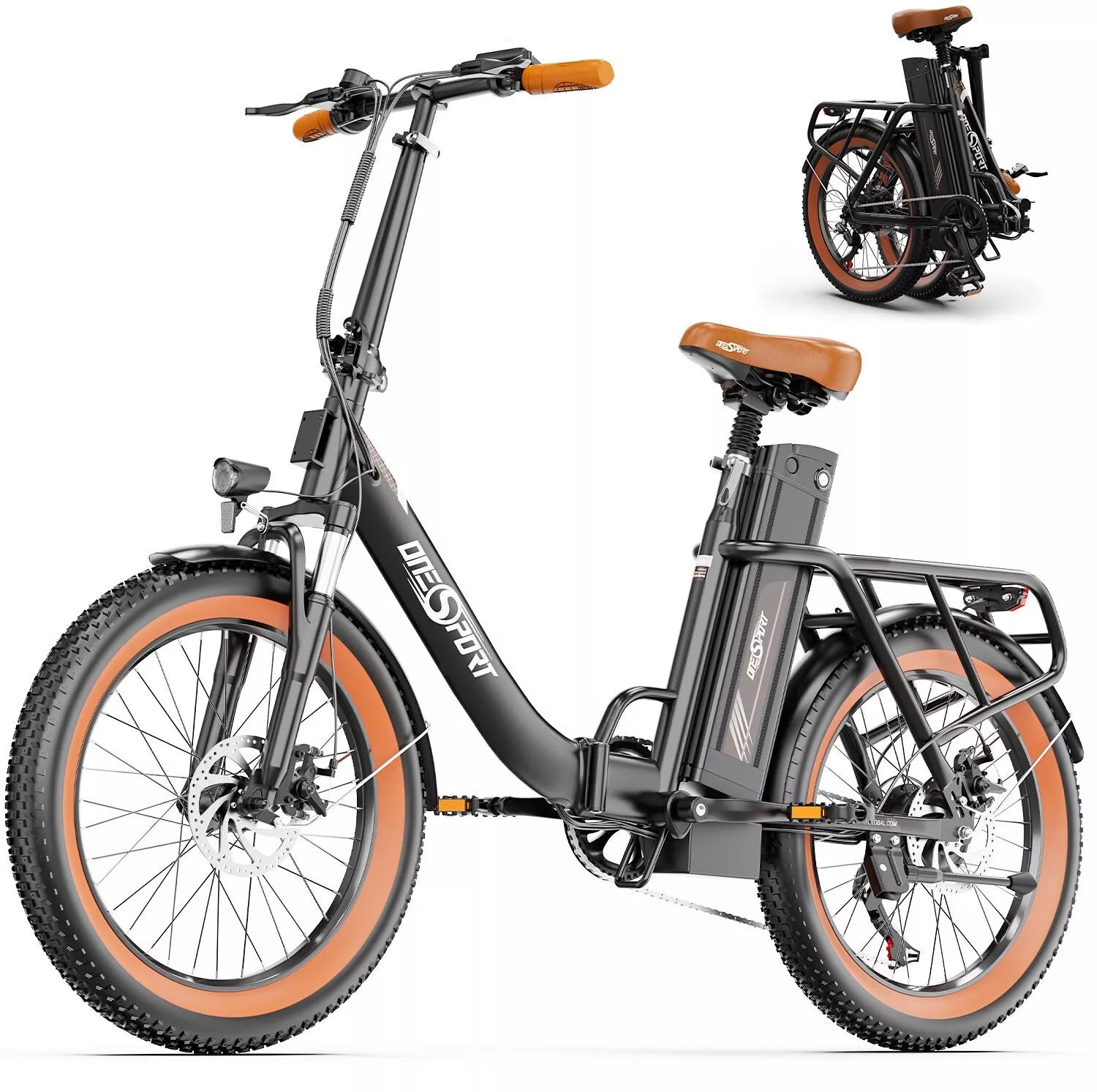 Elektrinis dviratis OneSport OT16-2 20", juodas/rudas